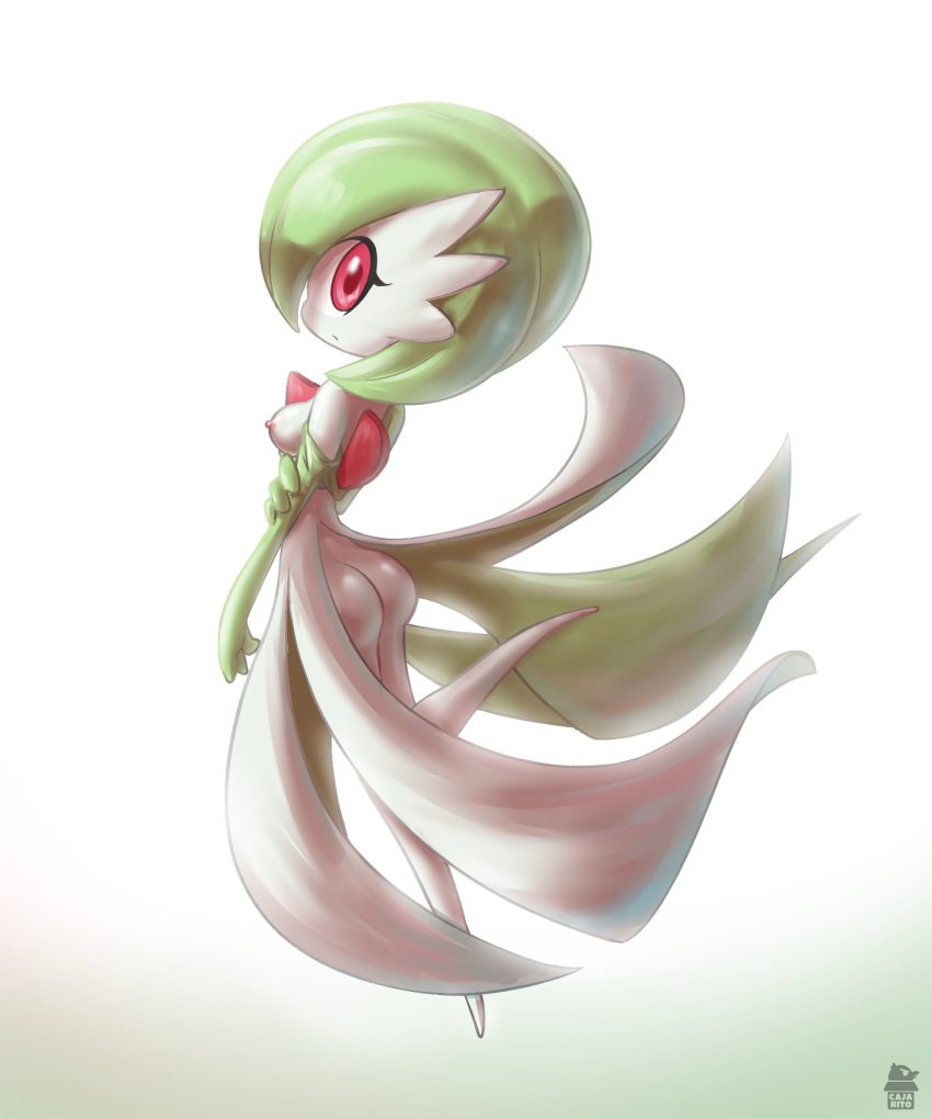 areolae ass back back_view breasts cajarito clothed clothing female female_only gardevoir humanoid looking_back nipples partially_clothed pokémon_(species) pokemon pokemon_(species) pokemon_rse solo standing