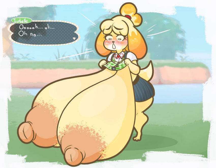 1girls animal_crossing anthro breast_expansion crashcantheman furry gigantic_breasts huge_ass huge_breasts huge_nipples hyper hyper_breasts isabelle_(animal_crossing) nintendo puffy_nipples