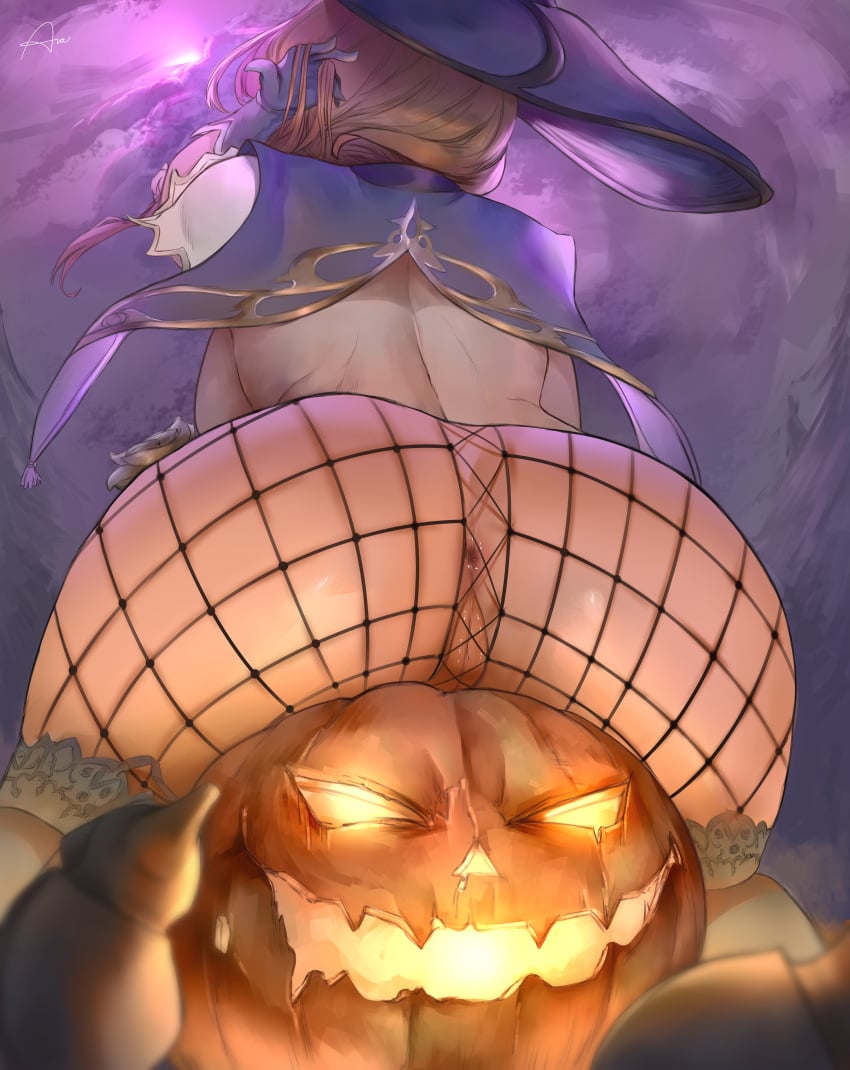 1girls 2021 alternate_version_available anus araneesama artist_signature ass ass_focus ass_shot big_ass bottomless bottomless_female brown_hair cutesexyrobutts_(style) facing_forward female female_focus female_only fishnets genshin_impact halloween hat hi_res high_heels huge_ass large_hat lisa_(genshin_impact) long_hair pumpkin pussy sitting thick_thighs thighs uncensored vagina very_high_resolution witch_hat