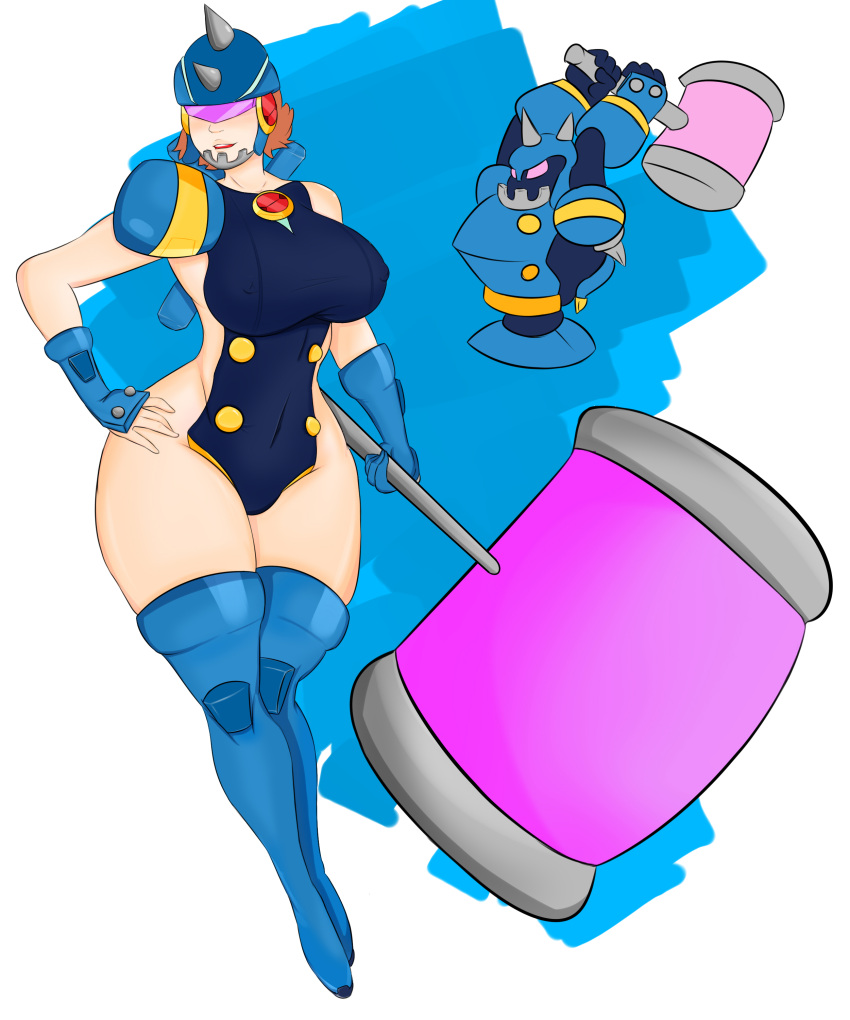 female genderswap_(mtf) hammer helmet huge_ass huge_breasts large_hammer mega_man mega_man_battle_network megaman.exe rule_63 theschatte thick_thighs visor wide_hips