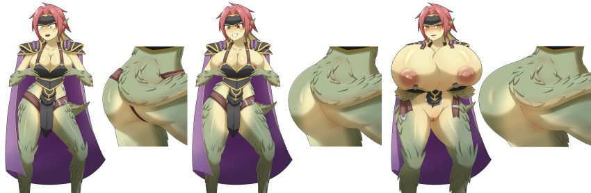 armor ass_expansion big_breasts breast_expansion dragon_girl expansion_sequence granberia hyper_breasts mon-musu_quest! monster_girl monster_girl_quest red_hair