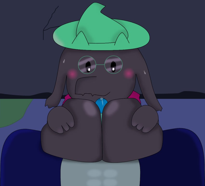 1boy 1girls abs anthro armor big_breasts black_fur black_sclera blue_penis blue_skin blush bovid breasts closed_mouth clothed_male dark_skin deltarune duo erection eyewear female female_focus female_on_top female_ralsei fur furry genderswap genderswap_(mtf) genital_fluids glasses goat hand_on_breast hat headgear horn human interspecies kris_(deltarune) light_skin looking_at_penis lying male male_pov mammal moss nippleless no_nipples paizuri penis pov precum prison ralsei rule_63 scarf sex straight sweat undertale video_games white_pupils