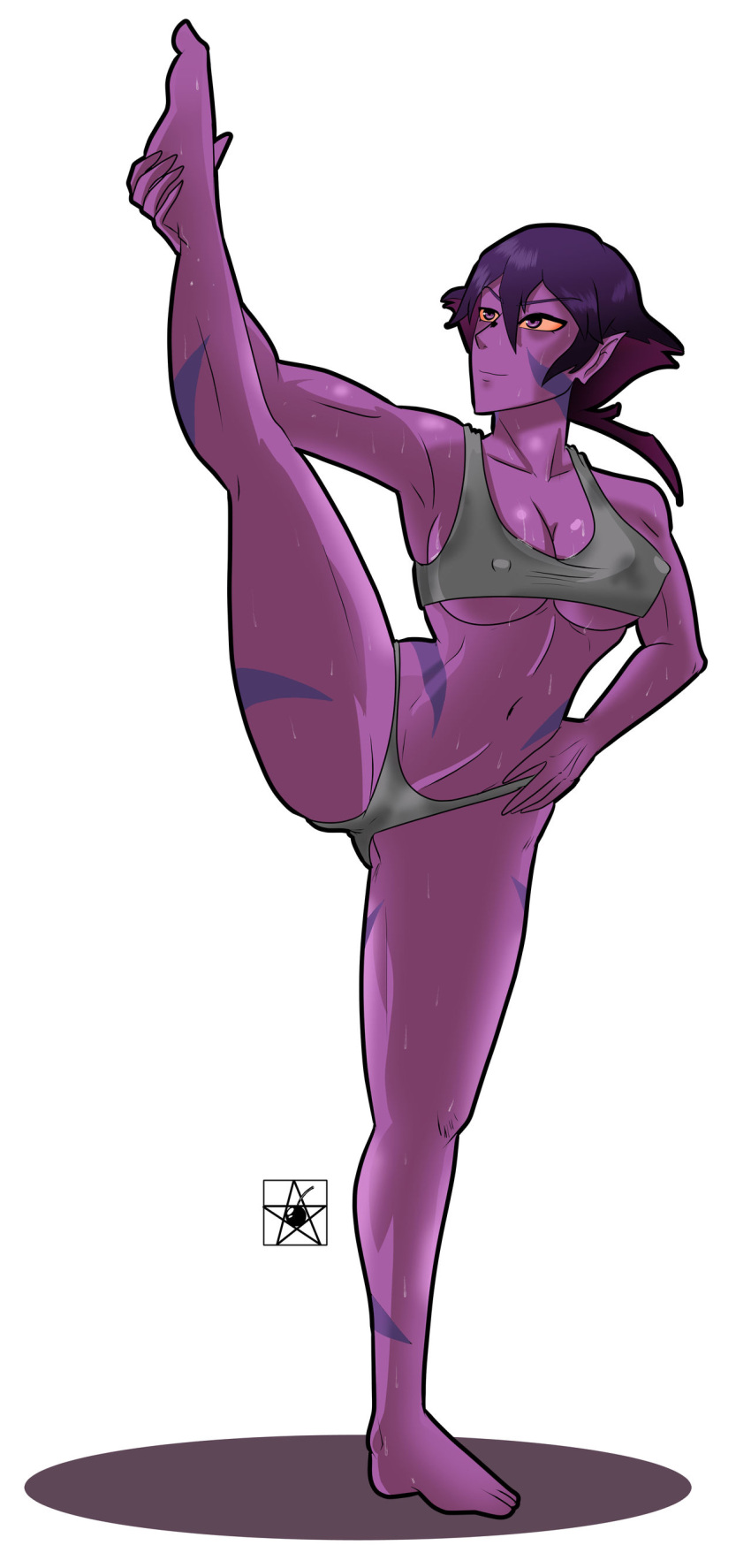 alien alien_girl big_ass big_breasts big_butt big_hips big_thighs estella_comics exercise female female_focus female_only hourglass_figure huge_ass huge_breasts huge_butt huge_hips huge_thighs krolia mannyestella mrestella purple_hair purple_skin simple_background solo stretching underboob underwear voltron voltron:_legendary_defender white_background wide_hips