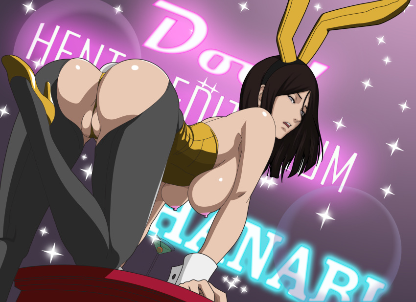 1girls aged_up all_fours alternate_breast_size ass ass_cutout bent_over brown_hair bunny_ears bunny_girl bunny_tail bunnysuit character_name clothing corset detached_sleeves doo! drink exposed_ass fake_animal_ears fake_tail female female_only from_behind heels hyuuga_hanabi large_breasts looking_at_viewer looking_back martini martini_glass micro_panties naruto naruto_(series) naruto_shippuden neon_lights no_bra partially_visible_vulva solo solo_focus standing violet_eyes