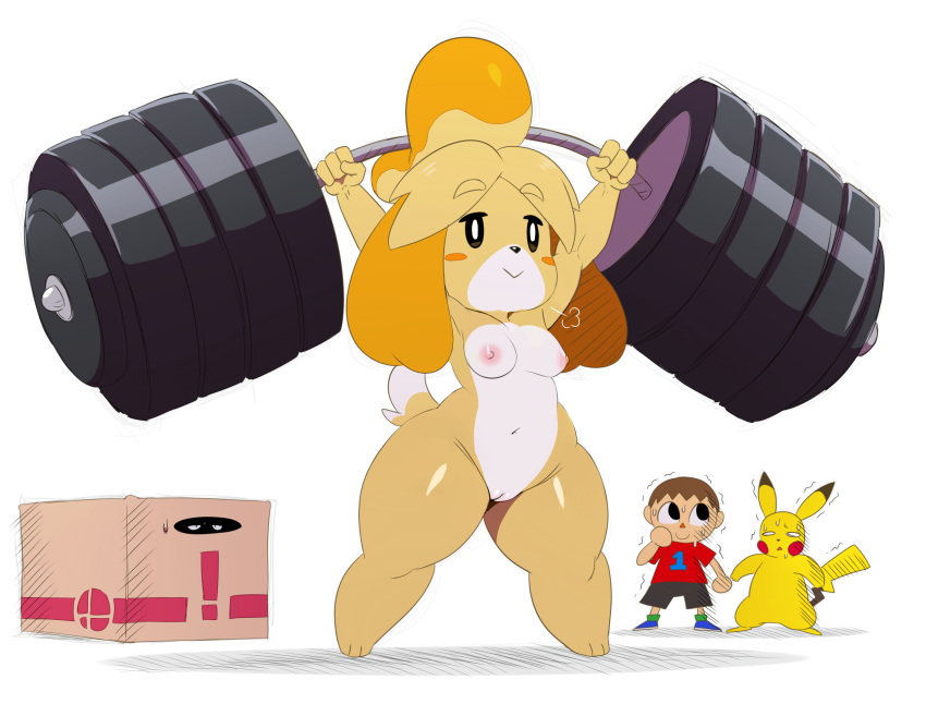 animal_crossing anthro black_eyes blonde_hair blush blush_stickers bottomwear box breasts brown_eyes brown_hair canid canine canis clothing container crossover domestic_dog dot_eyes edit exercise eyebrow_through_hair eyebrows female female_focus fitness fur furry genitals group hair hi_res human isabelle_(animal_crossing) konami male mammal metal_gear naked nintendo nipples nude_female pikachu pokémon_(species) pokemon pussy scared shaking shih_tzu shirt shorts shortstack simple_background smile solid_snake solo_focus sssonic2 strength super_smash_bros. super_smash_bros._ultimate super_strength tail thick_thighs topwear toy_dog translucent translucent_hair trembling video_games villager_(animal_crossing) weightlifting weights white_background wide_hips workout yellow_body yellow_fur