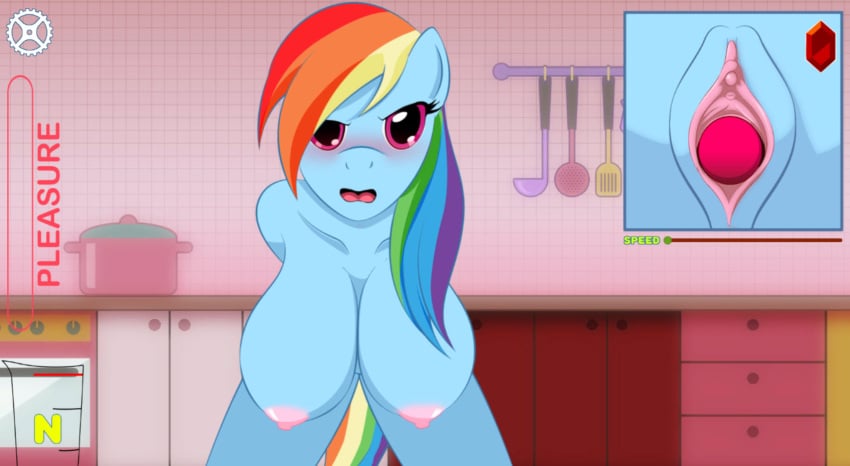 blue_skin color colored friendship_is_magic hentaired kitchen my_little_pony rainbow_dash_(mlp) rainbow_hair smooth_skin tagme