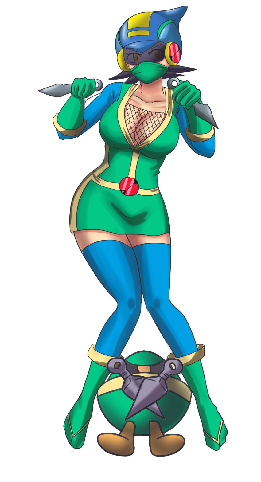 blade covered_mouth genderswap_(mtf) helmet large_breasts mega_man mega_man_battle_network megaman.exe ninja personality_change rezuban rule_63 visor