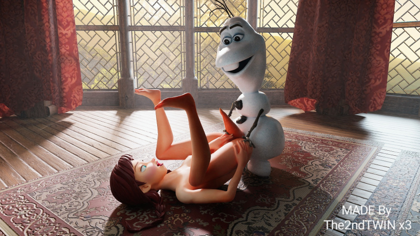 3d anna_(frozen) carrot disney frozen_(film) nipples nude olaf_(frozen) sex snowman the2ndtwinx