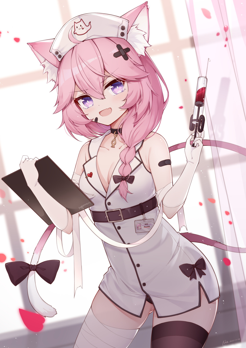 braid cat_ears cat_girl nia_0703 nurse nurse_uniform nyatasha_nyanners pink_hair syringe tagme virtual_youtuber vshojo