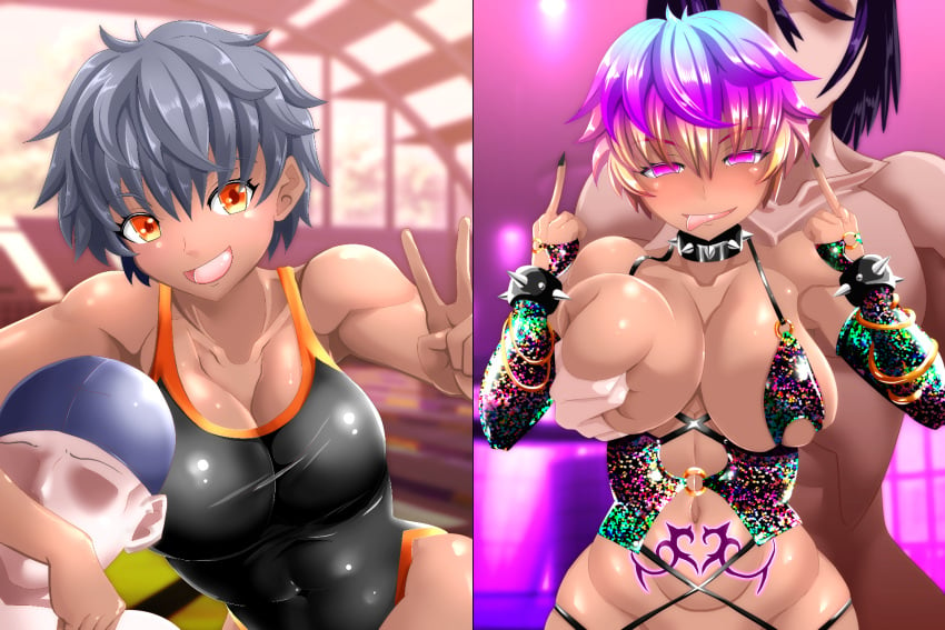 before_and_after bimbo bimbofication breast_expansion corruption dark-skinned_female female ganguro gyaru huge_breasts hypnosis personality_change pubic_tattoo saino_kavvara thugification tomboy transformation wide_hips 賽野瓦