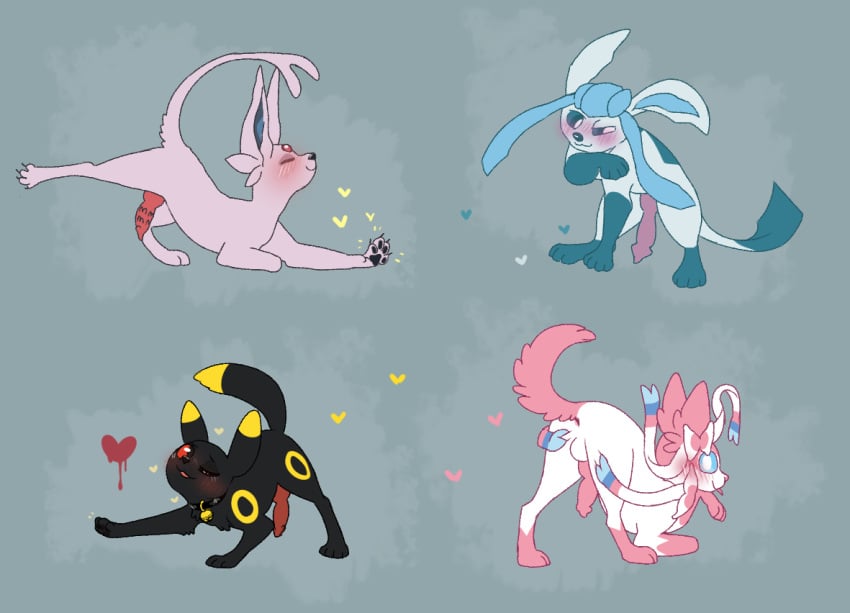 anus blush espeon feral genitals glaceon group knot male male_only male_sylveon nintendo penile_spines penis pokemon pokemon_(species) sylveon umbreon video_games yelping