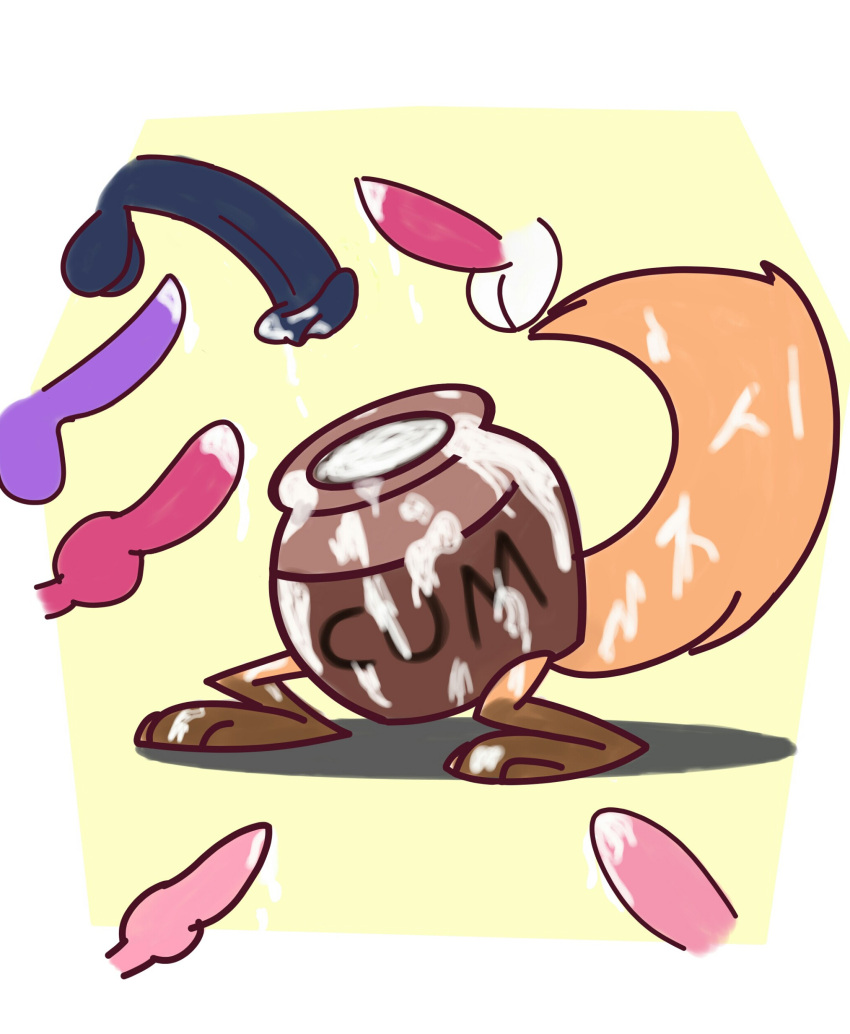 absurd_res animal_genitalia animal_penis anthro balls bodily_fluids canine_penis cum cum_in_tail cum_jar cum_on_feet equine_penis genital_fluids genitals group hi_res jar magic male male/male monster mrfoxluck penis