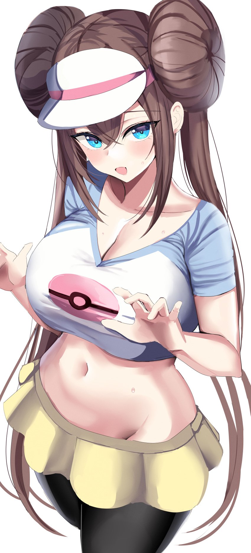 1girls absurd_res adamant369 alternate_breast_size bangs black_legwear blue_eyes breasts brown_hair cleavage clothing_cutout crop_top double_bun female game_freak hanasaka_houcha high_resolution large_breasts leggings looking_at_viewer miniskirt navel navel_cutout nintendo open_mouth pokemon pokemon_(game) pokemon_bw2 rosa_(pokemon) skirt solo thick_thighs very_high_resolution visor_cap