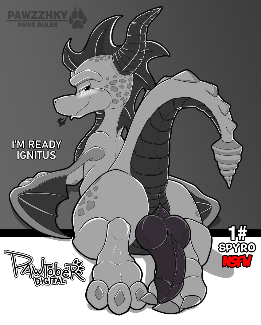 absurd_res activision anus ass claws dialogue dragon english_text feral hi_res knot male male/male male_only masturbation paws pawzzhky solo spyro_the_dragon text video_games