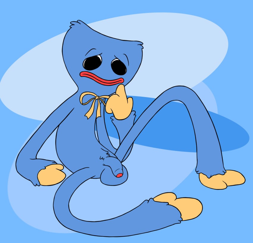 1boy 2021 alternate_version_available anthro balls blue_body blue_fur bow_ribbon flaccid fur genitals hi_res huggy_wuggy lips male male_only mikey6193 monster nude penis poppy_playtime solo