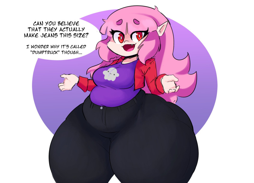 1girls ass big_ass big_thighs bottom_heavy elise_(mysterydad) fat_ass female female_focus female_only fully_clothed huge_ass huge_thighs jeans massive_ass mysterydad oerba_yun_fang pink_hair pointy_ears red_eyes round_ass shortstack solo thick_ass thick_thighs thighs tight_clothing tight_pants