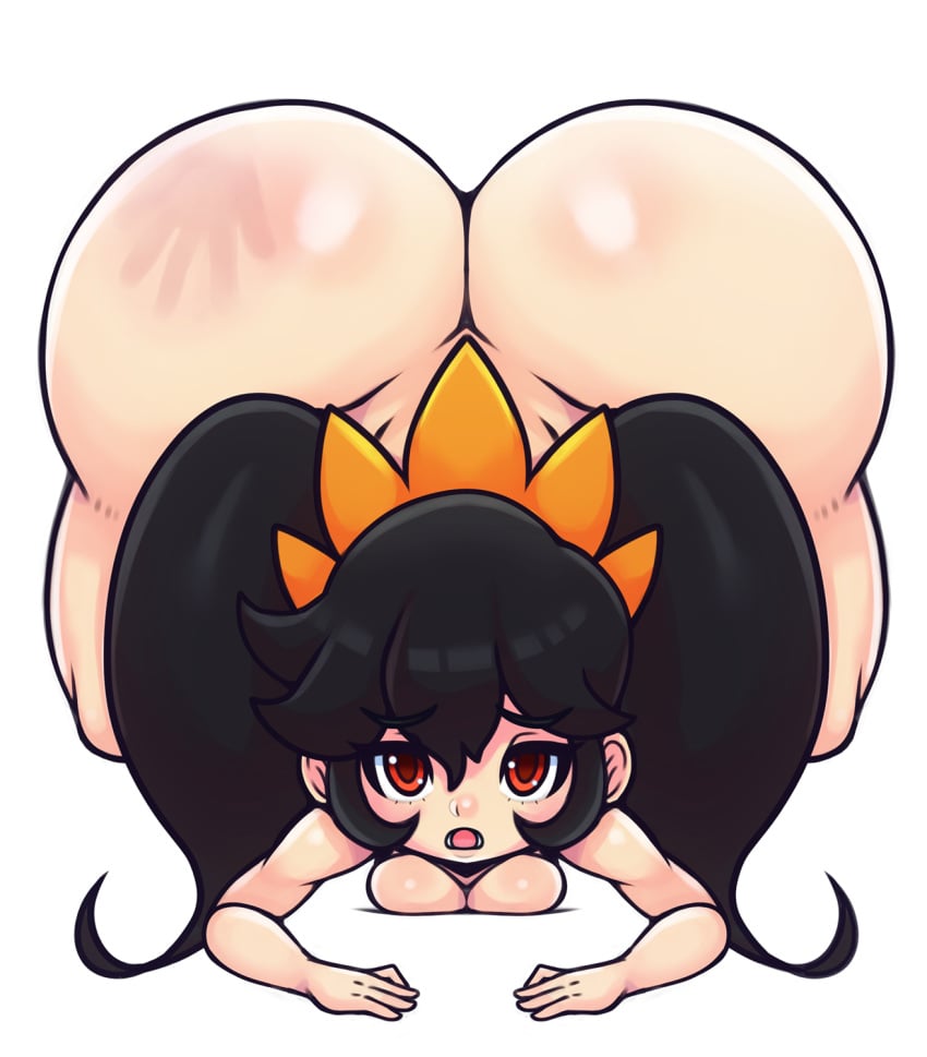 1girls ashley_(warioware) ass ass_up big_ass black_hair bottom_heavy breasts eye_contact fat_ass female handprint huge_ass large_ass looking_at_viewer mario_(series) massive_ass matospectoru medium_breasts red_eyes shortstack smaller_female thick_ass thick_thighs thighs top-down_bottom-up twintails wario_(series) warioware white_background