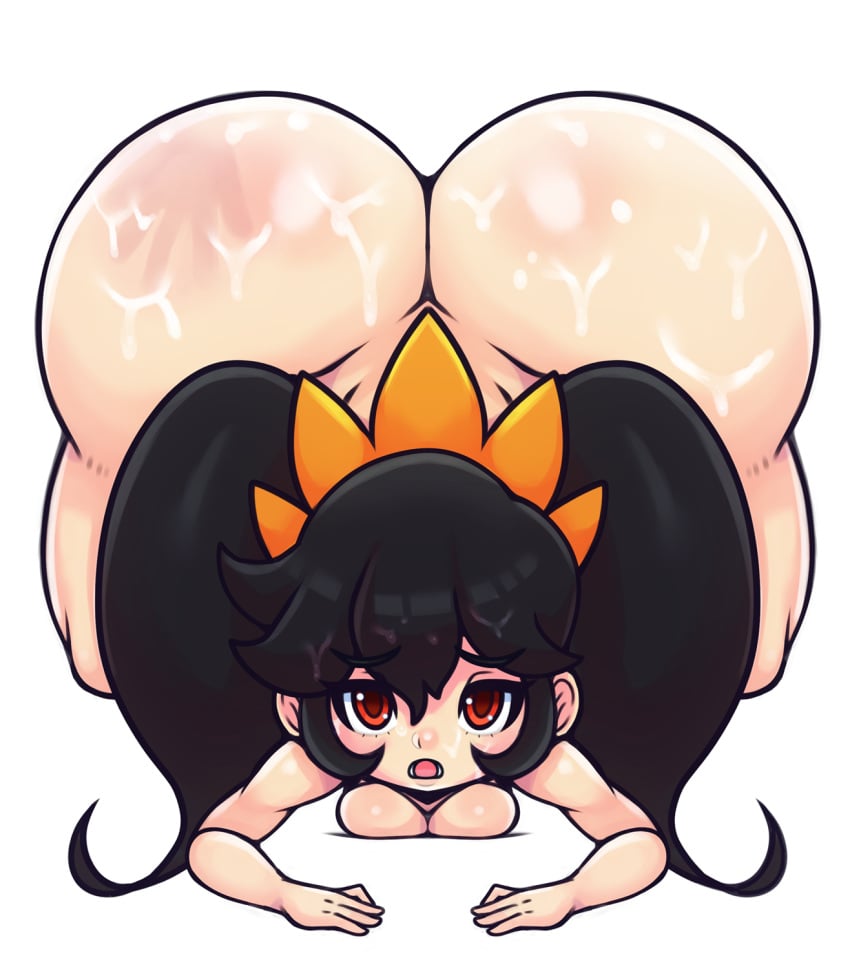 1girls ashley_(warioware) ass ass_up big_ass black_hair bottom_heavy breasts cum cum_on_ass eye_contact fat_ass female huge_ass large_ass looking_at_viewer mario_(series) massive_ass matospectoru medium_breasts red_eyes shortstack smaller_female spank_marks thick_ass thick_thighs thighs top-down_bottom-up twintails wario_(series) warioware white_background