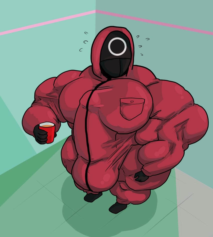 abs bara biceps circle_(squid_game) gay human hyper hyper_balls hyper_bulge hyper_genitalia hyper_penis hyper_testicles male_only masturbation muscle muscles muscular muscular_arms muscular_legs muscular_male muscular_thighs netflix nipples pecs pink_guard squid_game veins veiny_penis