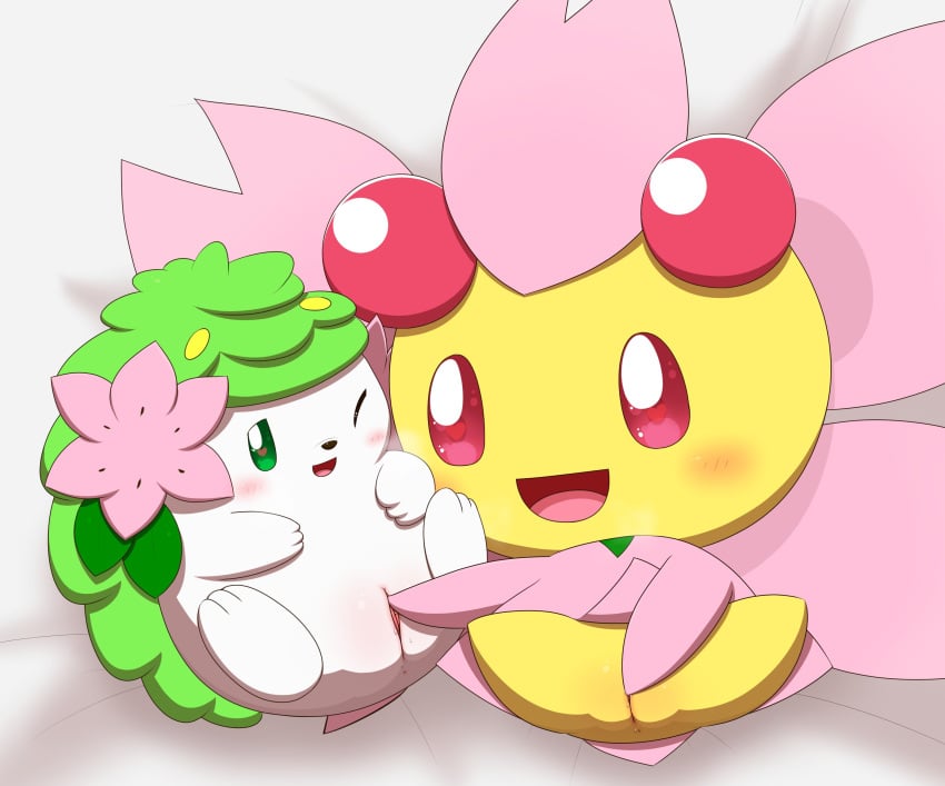 <3_eyes absurd_res blush cherrim clitoral clitoral_masturbation clitoris duo elemental_creature female female/female feral flora_fauna genitals heart hi_res land_forme_shaymin legendary_pokemon masturbation minami_(artist) nintendo plant pokémon_(species) pokemon pokemon_(species) pussy shaymin vaginal_penetration video_games yuri