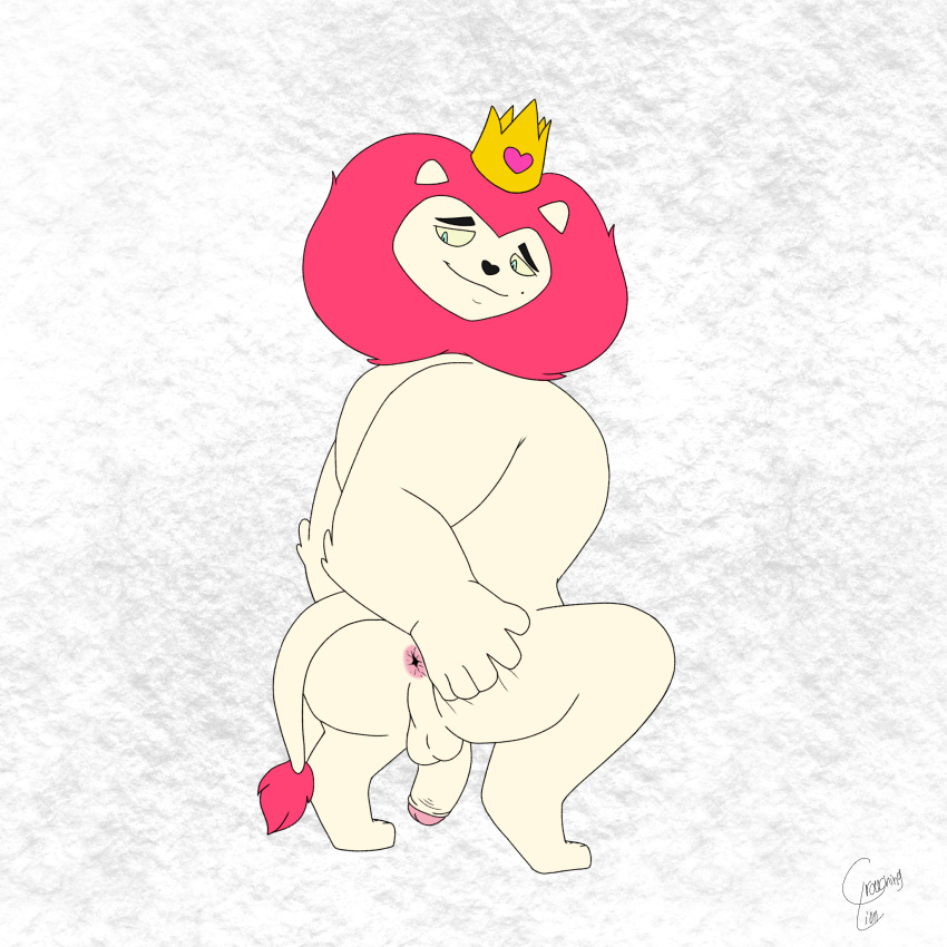 1:1 anthro anus ass butt_grab cartoon_network crouching crouchingli0n crown felid fur furry furry_only genitals hand_on_butt hi_res king king_snugglemagne_xxv lion looking_back male male_only mammal mane mao_mao:_heroes_of_pure_heart nude pantherine penis presenting presenting_anus presenting_hindquarters royalty smug solo tail