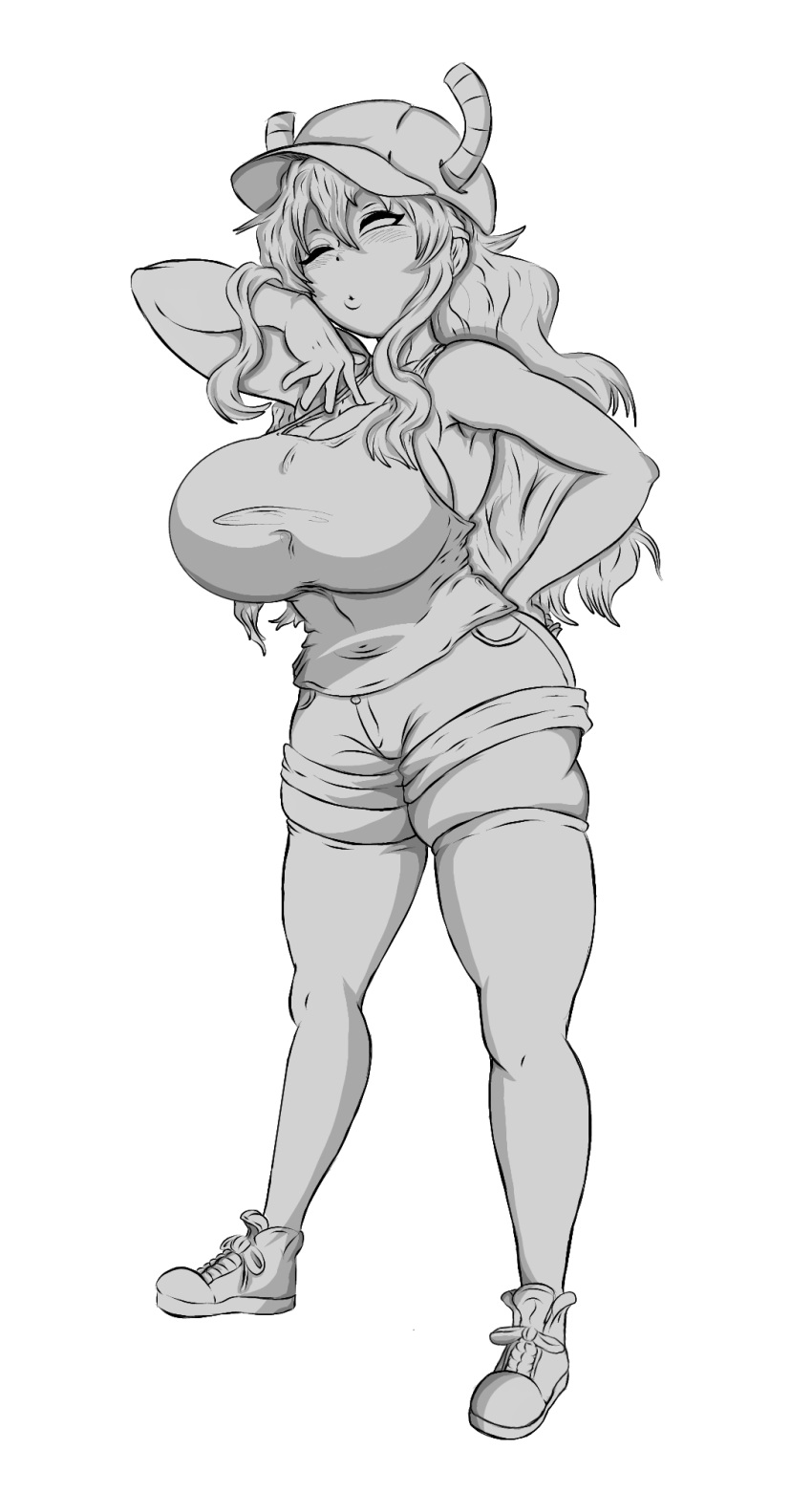 big_breasts breast_grab dragon_maid fanart female lucoa miss_kobayashi's_dragon_maid quetzalcoatl_(dragon_maid) rocksbear_(artist) shoes sketch smile sneakers yellow_hair