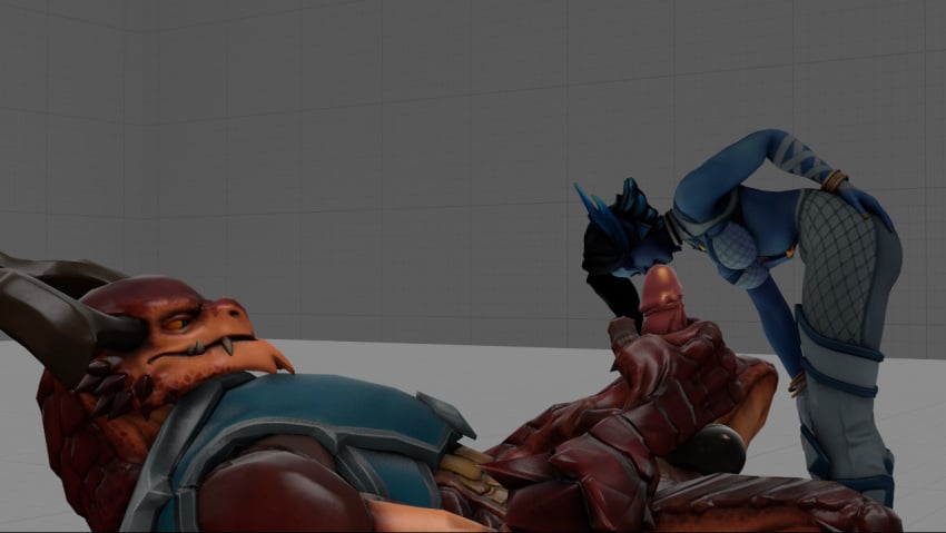 3d blue-skinned_female blue_skin dragon drogoz_(paladins) fellatio female male paladins saati_(paladins) sex