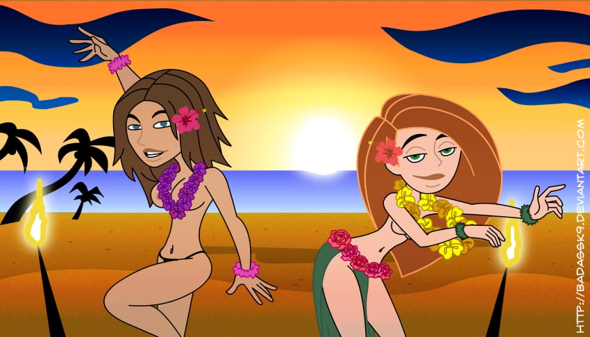 badassk9 bikini bonnie_rockwaller disney female female_only human kim_possible kimberly_ann_possible medium_breasts multiple_females multiple_girls outdoors straight_hair