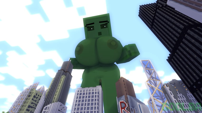 1girls 3d big_ass big_breasts big_butt boobs breasts city commission erect_nipples female female_only giantess goolba goolbabe green_body green_eyes green_skin growth looking_down macro mine-imator minecraft naked nude nude_female outside pussy slime_(minecraft) slime_girl tagme tits vagina