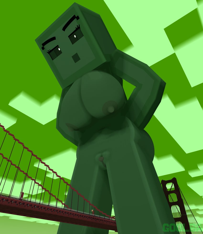 1girls 3d big_ass big_breasts big_butt boobs bridge commission erect_nipples female female_only giantess goolba goolbabe green_body green_eyes green_skin looking_down macro minecraft nude nude_female outside pussy slime_(minecraft) slime_girl tagme tits vagina