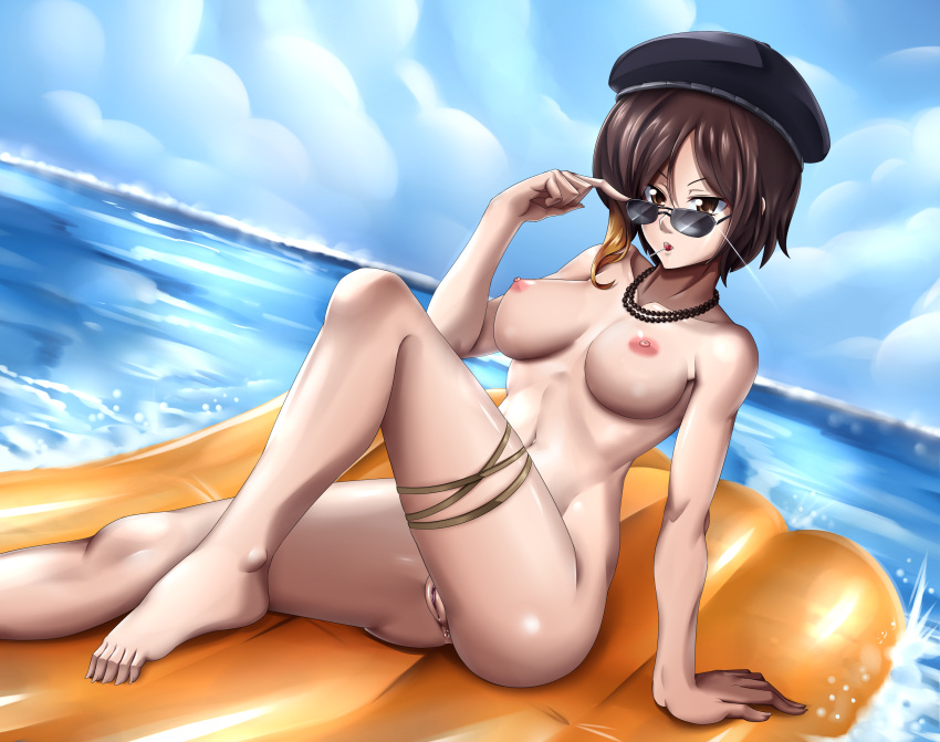 1girls abs absurdres adjusting_eyewear adjusting_glasses adjusting_sunglasses anus areolae ass bare_arms bare_legs bare_shoulders barefoot beret black_hat blonde_hair blush breasts brown_eyes brown_hair candy coco_adel drool female female_focus female_only hat highres hocen horny_female lollipop looking_over_eyewear looking_over_glasses looking_over_sunglasses lying multicolored_hair navel necklace nipples nude ocean pose pussy rwby saliva saliva_trail sea short_hair solo source_request sunglasses tagme thighs tinted_eyewear