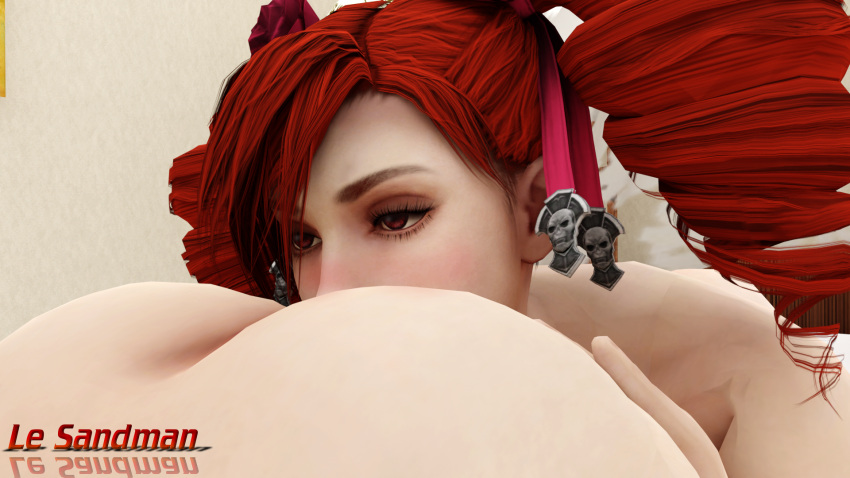 2girls 3d amy_sorel anal anilingus ass ass_eating ass_grab blender blush drill_hair le_sandman naughty_face pyrrha_alexandra red_eyes red_hair rimjob rimming skull_hair_ornament soul_calibur xnalara yuri