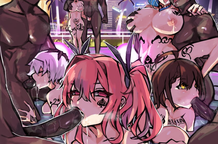 5boys 5girls azur_lane baltimore_(azur_lane) big_breasts blue_hair braided_hair breast_grab breasts bremerton_(azur_lane) brown_hair city_background cityscape convenient_censoring cum cum_in_mouth dark-skinned_male fellatio group happy_sex head_out_of_frame huge_cock implied_sex interracial large_breasts large_penis lifted_by_another light-skinned_female looking_at_viewer multiple_boys multiple_girls muscular_male nude oral orgy pale-skinned_female penis penis_grab pink_hair pool queen_of_spades reno_(azur_lane) saliva_string saliva_trail short_hair skky st._louis_(azur_lane) suspended_congress tattoo twintails voluptuous_female white_hair wide_hips