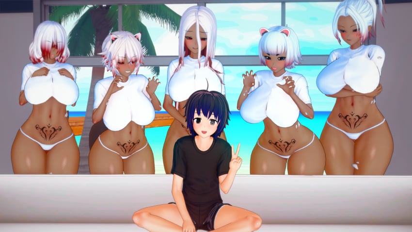 1boy 5girls dark-skinned_female daven_(extremesoda) extremesoda grimm_(rwby) grimmgirl harem light-skinned_male male monster_girl multiple_girls piper_perri_surrounded rwby