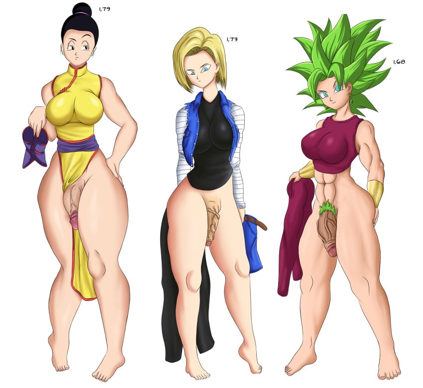 3futas android_18 big_breasts big_penis big_thighs black_hair bottomless breasts chichi chichi_futa clothed clothing dragon_ball dragon_ball_super dress flaccid futa_only futanari green_hair height height_difference human kefla legendary_super_saiyan light-skinned_futanari light_skin lineup muscles pale_skin partially_clothed penis pubic_hair standing super_saiyan super_saiyan_2 yellow_hair zh_art