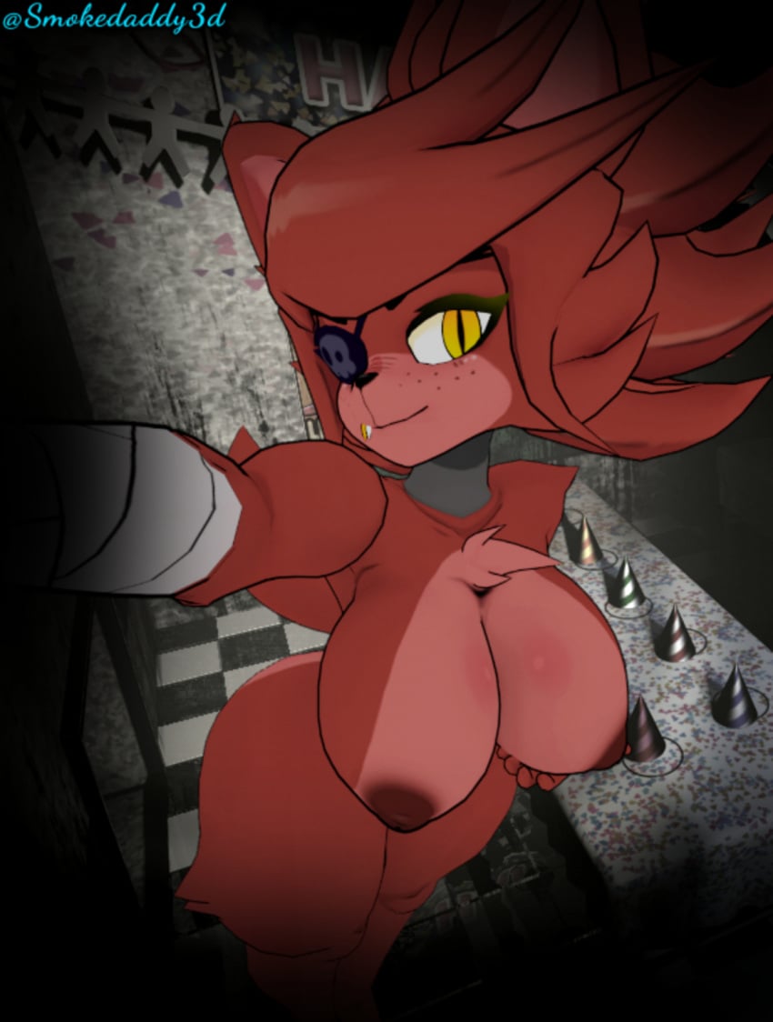 3d 3d_(artwork) big_ass big_breasts boobs breasts cally3d clazzey cryptiacurves eyepatch fazclaire's_nightclub fexa fexa_(cryptia) five_nights_at_freddy's fnaf foxy_(cally3d) foxy_(fnaf) fredina's_nightclub hand_on_breast looking_at_viewer nipples nsfw nude red_hair rule_63 scottgames smokedaddy solo solo_female watermark