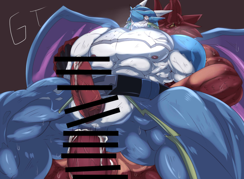 abs anal anal_sex anthro anthro_on_anthro anthro_penetrated anthro_penetrating anthro_penetrating_anthro armor bandai_namco belt black_sclera blue_body bodily_fluids bottomless censored clothed clothing cum cum_in_ass cum_inside cum_on_penis damaged_armor damaged_clothing death_generals digimon digimon_(species) dorbickmon dragon duo forced genital_fluids genitals headgear helmet hi_res male male/male male_penetrated male_penetrating male_penetrating_male membrane_(anatomy) membranous_wings muscular muscular_anthro muscular_male nipples nude pecs penetration penis rape red_body red_eyes royal_knights scalie scar sex slit sweat tgdh torn_clothing ulforceveedramon vein veiny_penis video_games wings yellow_eyes