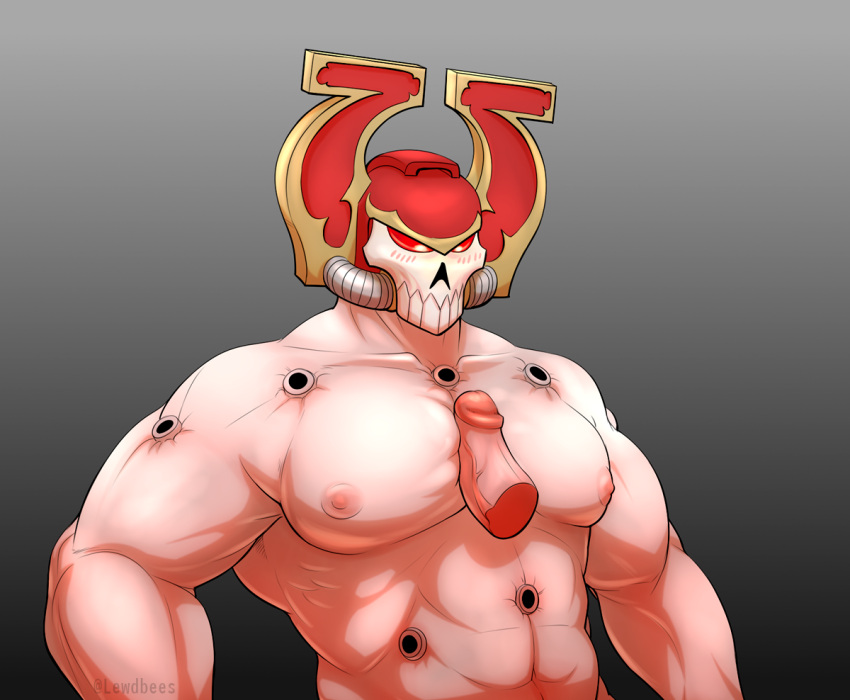 1boy bara bara_tiddies bara_tits big_penis black_carapace blush chaos_(warhammer) chaos_space_marine gay khorne_berserker khorne_berzerker lewdbees_(artist) male_focus masked masked_male moob_job moobjob muscular muscular_male nipples paizuri solo_male titjob warhammer_(franchise) warhammer_40k world_eaters yaoi