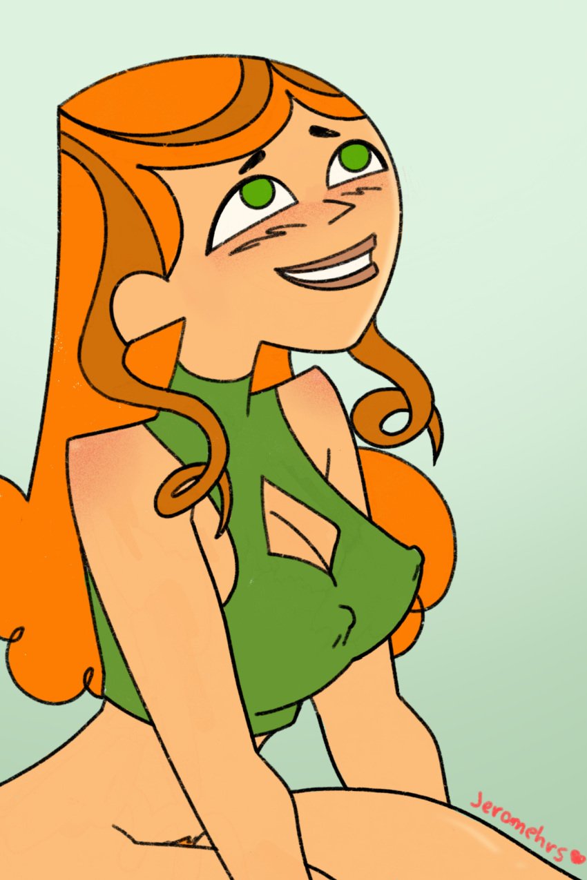 green_eyes hard_nipples izzy_(tdi) jeromehrs nipples no_panties red_hair total_drama_island