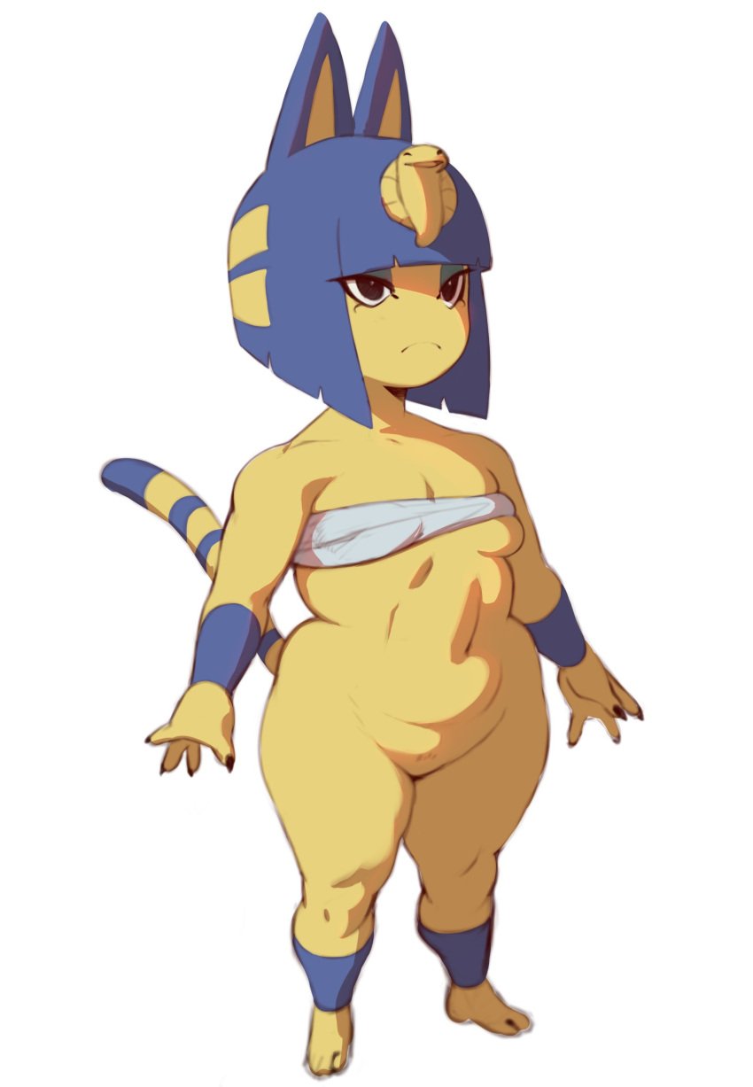 1girls a-pose animal_crossing ankha anthro blue_hair chubby chubby_female female forastero furry nintendo short_hair shortstack small_breasts smaller_female tail voluptuous wide_hips