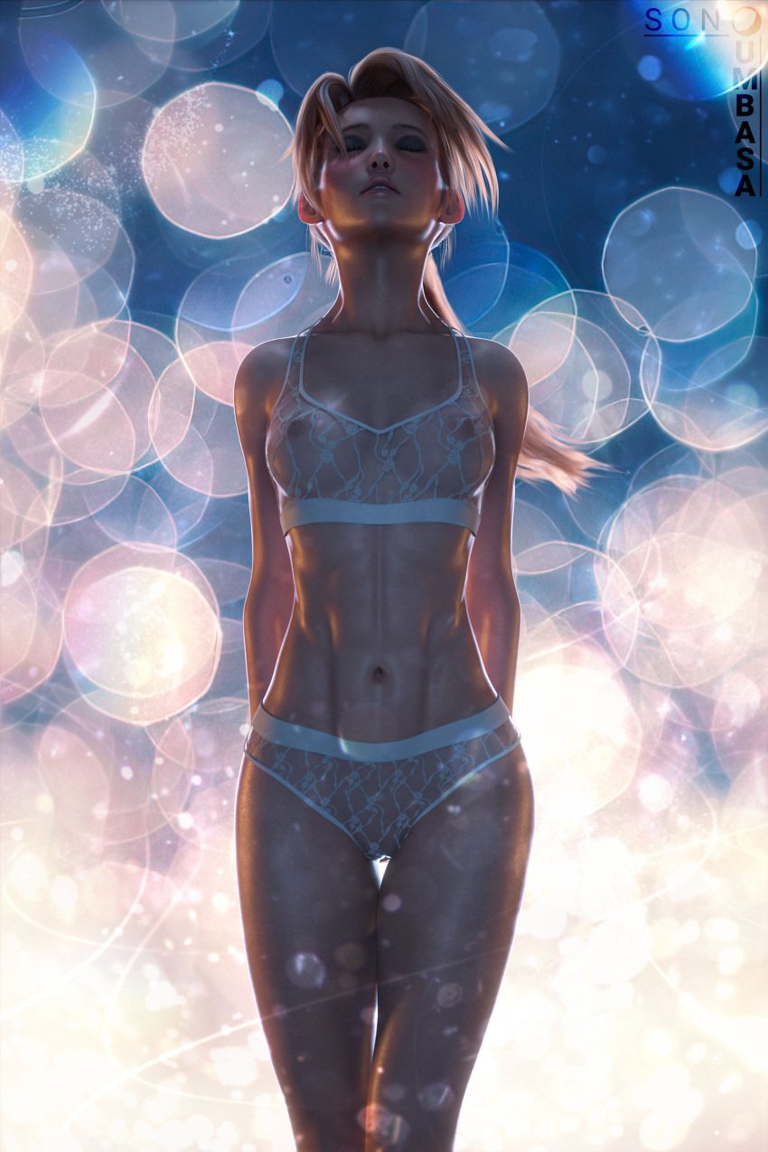 3d areolae athletic athletic_female breasts eyes_closed female female_focus female_only final_fantasy final_fantasy_vii final_fantasy_vii_remake jessie_rasberry lingerie long_hair nipples ponytail pussy see-through_clothing shaved_pussy short_hair solo son_umbasa tagme vagina