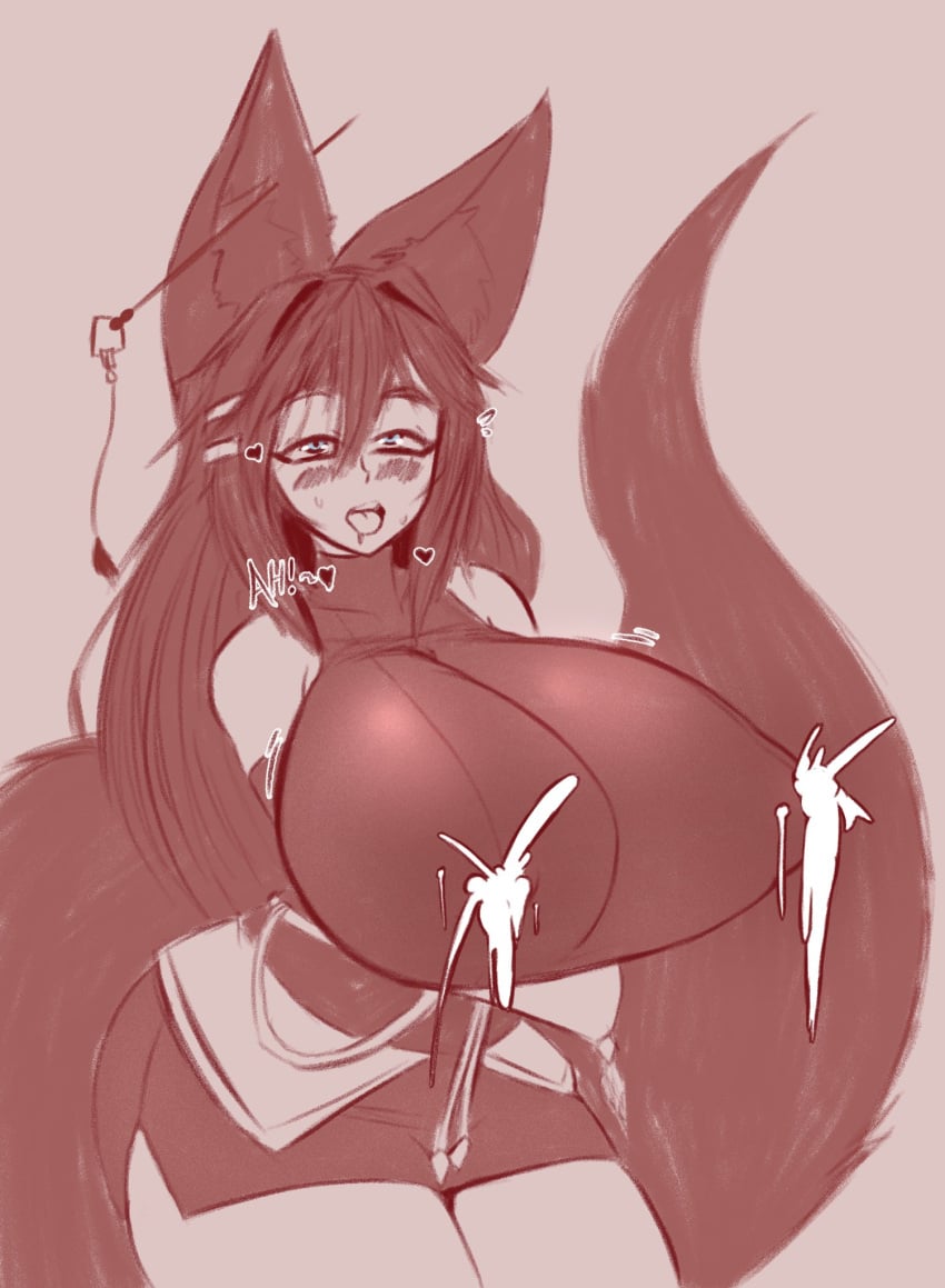 1girls 2021 alternate_version_available critnuke female female_only fox_ears fox_girl fox_tail huge_breasts kiri_(sub-res) lactation lactation_through_clothes nipple_bulge solo solo_female tagme