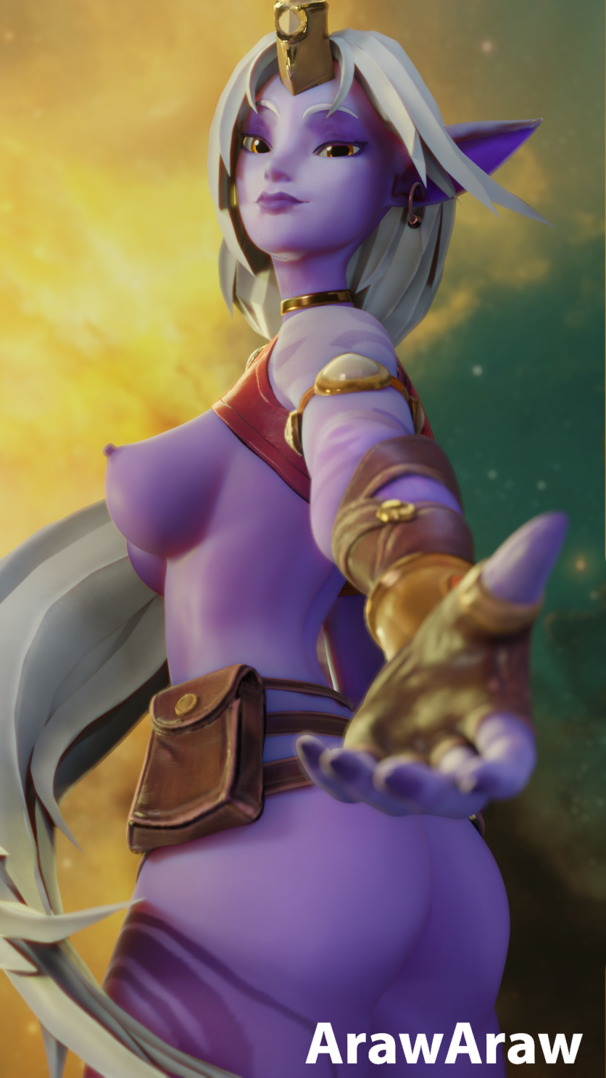 1girls 3d arawaraw areolae ass big_breasts big_hips big_thighs blender breasts butt closed_mouth earrings erect_nipples female female_focus female_only hoop_earrings horn large_breasts league_of_legends league_of_legends:_wild_rift long_hair looking_at_viewer nipples nude offering_hand ponytail purple_lips purple_nails purple_nipples purple_skin slim solo solo_female solo_focus soraka standing tattoo thick_lips toned toned_female very_long_hair white_eyebrows white_hair yellow_eyes