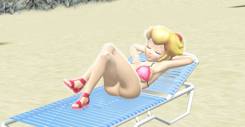 1girls 3d 3d_(artwork) armpits arms_behind_head ass beach big_breasts bikini blonde_hair breasts busty closed_eyes crossed_legs female female_only full_body heeled_sandals hi_res large_breasts light-skinned_female light_skin lips lipstick lying mario_(series) nintendo on_back outdoors patoasad0 pink_bikini pink_lipstick ponytail princess_peach sensual sexy_armpits smile solo sunbathing swimsuit thick thick_thighs tied_hair voluptuous