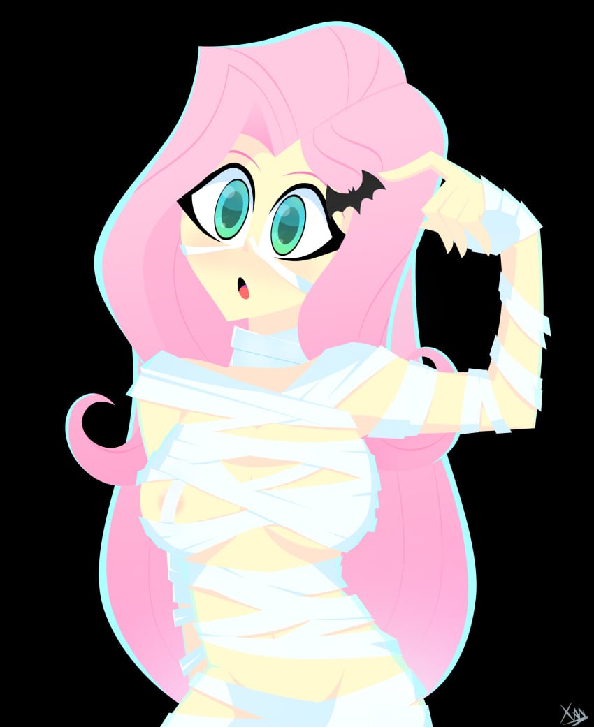 1girls areola_slip areolae breasts costume equestria_girls female fluttershy_(eg) fluttershy_(mlp) friendship_is_magic hairclip halloween halloween_costume hasbro hi_res highres mummy mummy_costume my_little_pony nipple_slip nipples solo solo_female straight_hair xan-gelx(xan)