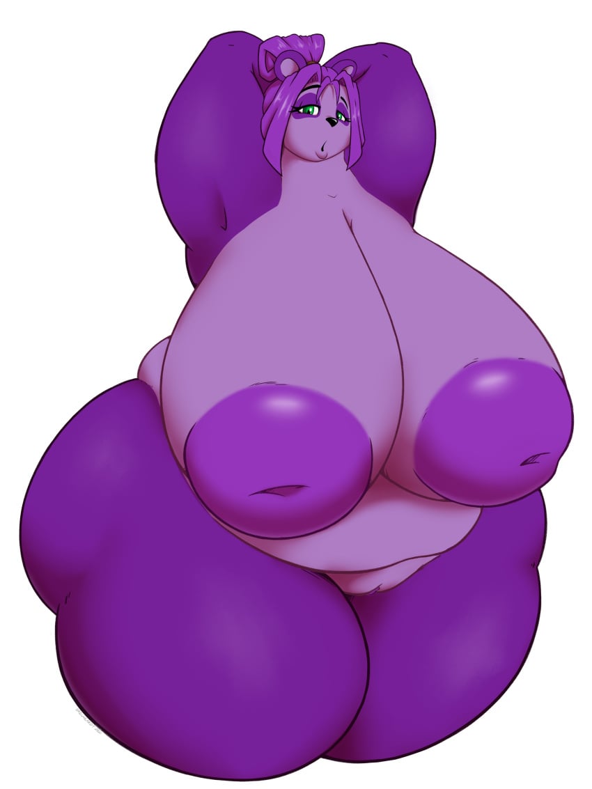 2021 3:4 absurd_res alpha_channel areola bear belly big_areola big_breasts breasts brewheardt female giant_panda hair hair_bun hands_behind_head hi_res inverted_nipples lily_(brewheardt) mammal nipples overweight purple_body solo thick_thighs ursid