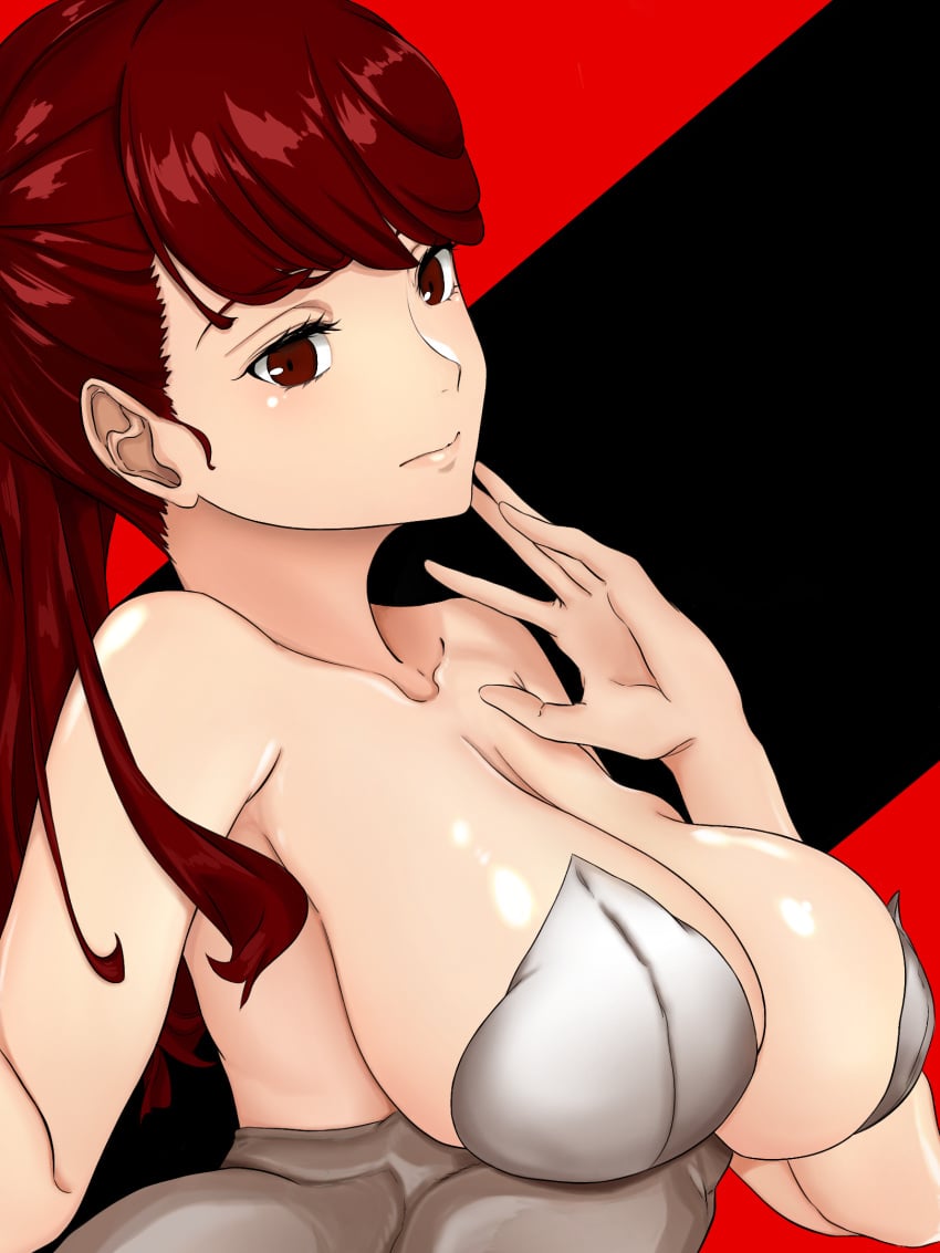 atlus breasts female kasumi_yoshizawa kazukine persona persona_5 persona_5_royal red_eyes red_hair solo sumire_yoshizawa tagme white_skin