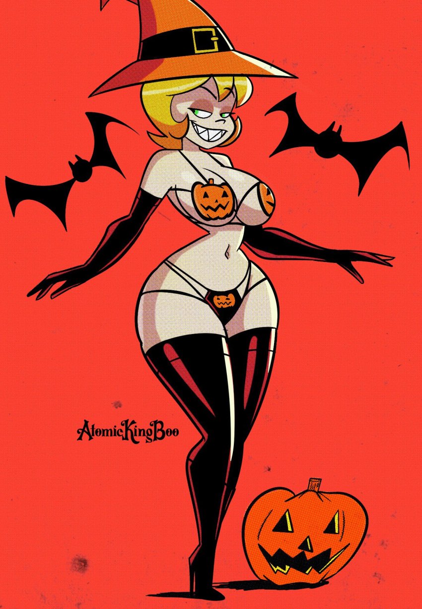 1girls artist_name atomickingboo busty cleavage clothing halloween hat high_heel_boots high_heels hips hourglass_figure jackie_lantern legs light-skinned_female light_skin magic magic_user magical_girl original original_character thick thick_legs thick_thighs thighs upper_body voluptuous wide_hips witch witch_hat