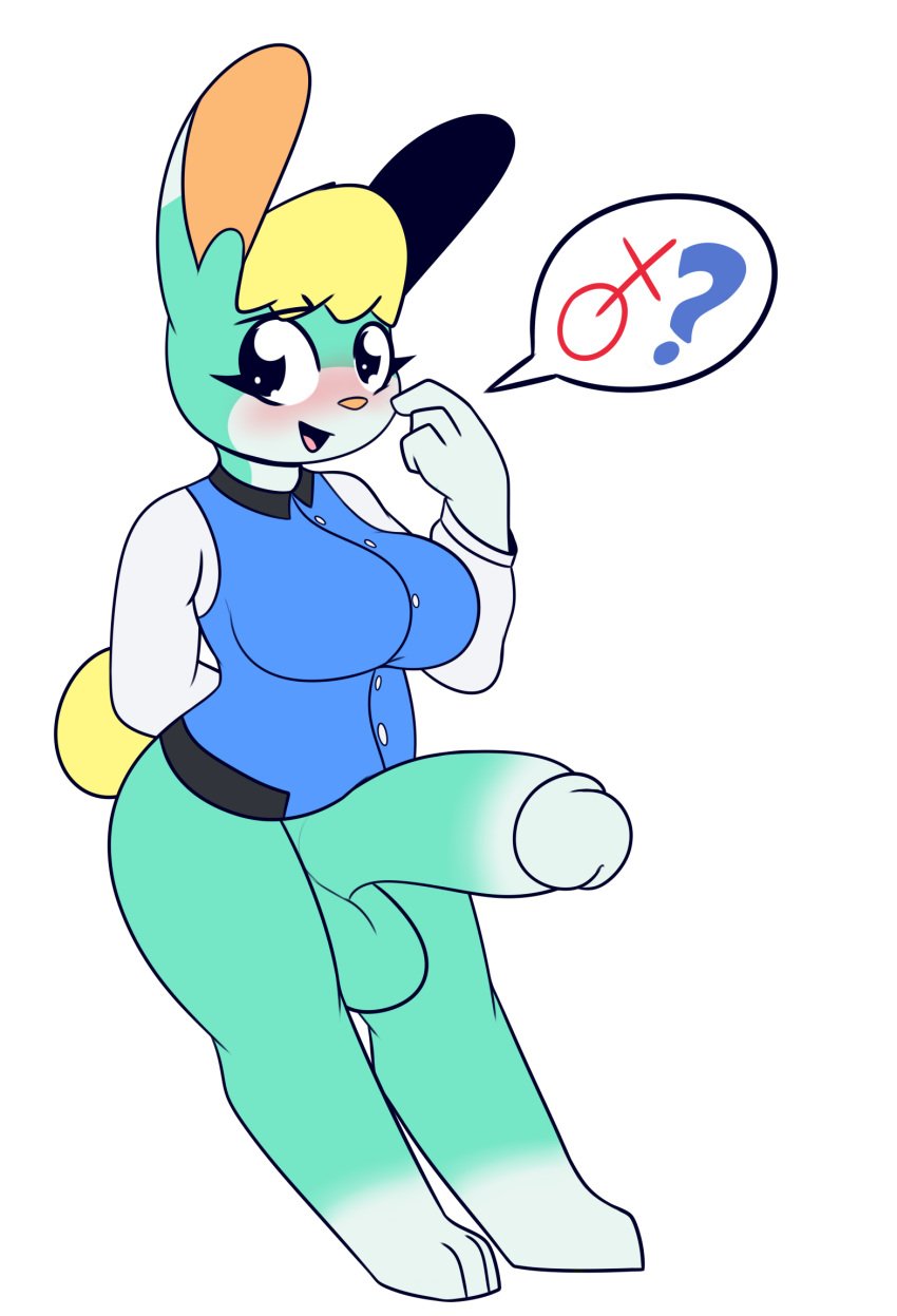 1boy 3_toes ? alpha_channel animal_crossing anthro balls big_balls big_breasts big_penis black_eyes blonde_hair blue_clothing blue_shirt blue_topwear blush bottomless breasts clothed clothing erection feet female_symbol fur futanari gender_symbol genitals glans gloves_(marking) green_balls green_body green_fur green_penis gynomorph hair hand_behind_back hi_res huge_balls huge_cock humanoid_genitalia humanoid_penis intersex lagomorph leg_markings leporid looking_away mammal markings mr_rottson mtg_crossgender mti_crossgender nintendo open_mouth penis pink_inner_ear rabbit sasha_(animal_crossing) shirt simple_background smile socks_(marking) solo speech_bubble symbol toes topwear transparent_background video_games white_body white_clothing white_fur white_glans white_penis white_shirt white_topwear yellow_body yellow_fur