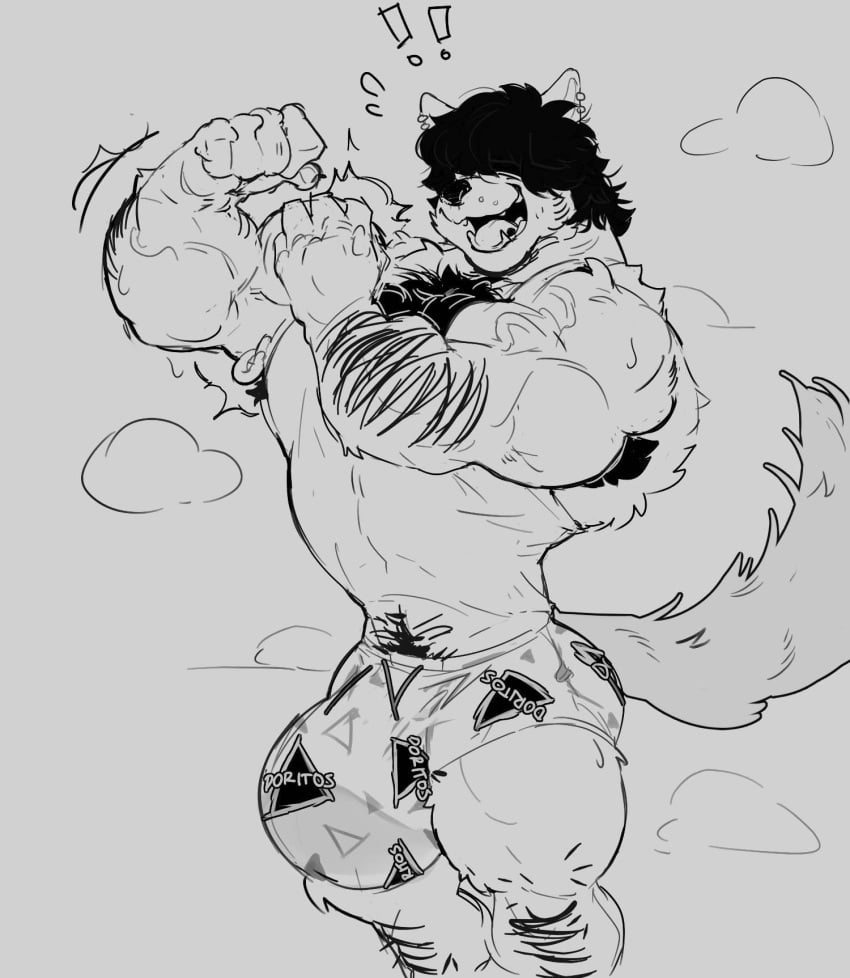 akachionmain anthro balls bara barazoku big_balls big_bulge big_muscles big_penis bulge flaccid flexing furry male male_only monochrome muscles muscular penis solo solo_male